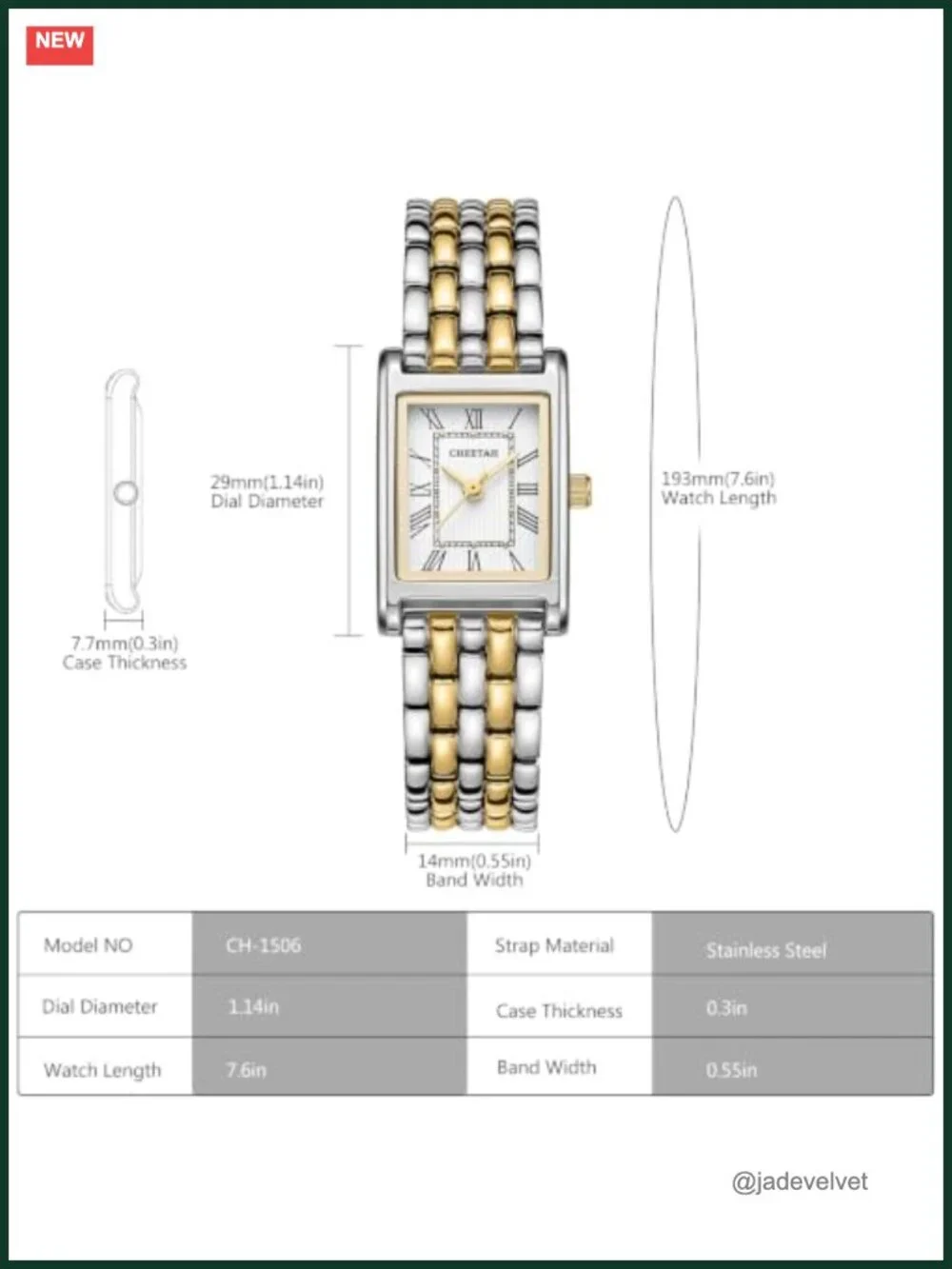Women's Vintage Rectangular Watch Stainless Steel Roman Dial Water Resistant